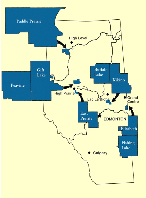 Location of Métis Settlements in Alberta